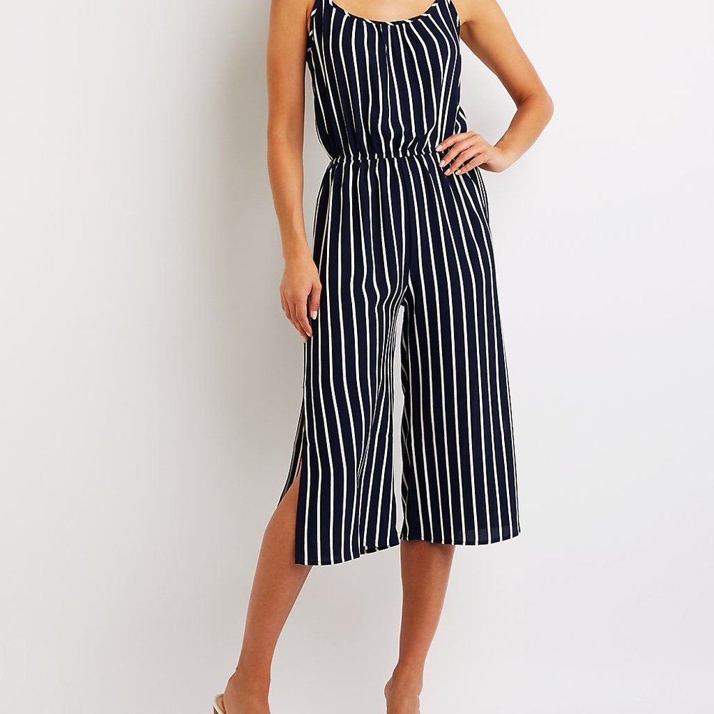CHARLOTTE RUSSE Striped Split-Leg Jumpsuit
